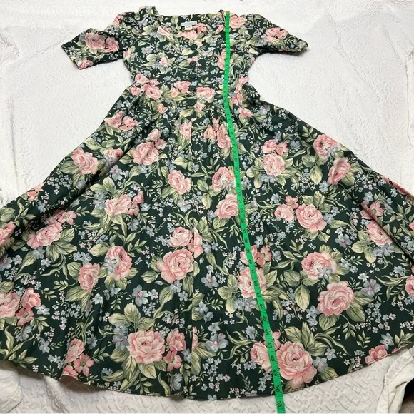 E.D. Michaels by Melanie Drucker Vintage Floral Midi Dress Green Pink 80s - Picture 9 of 9